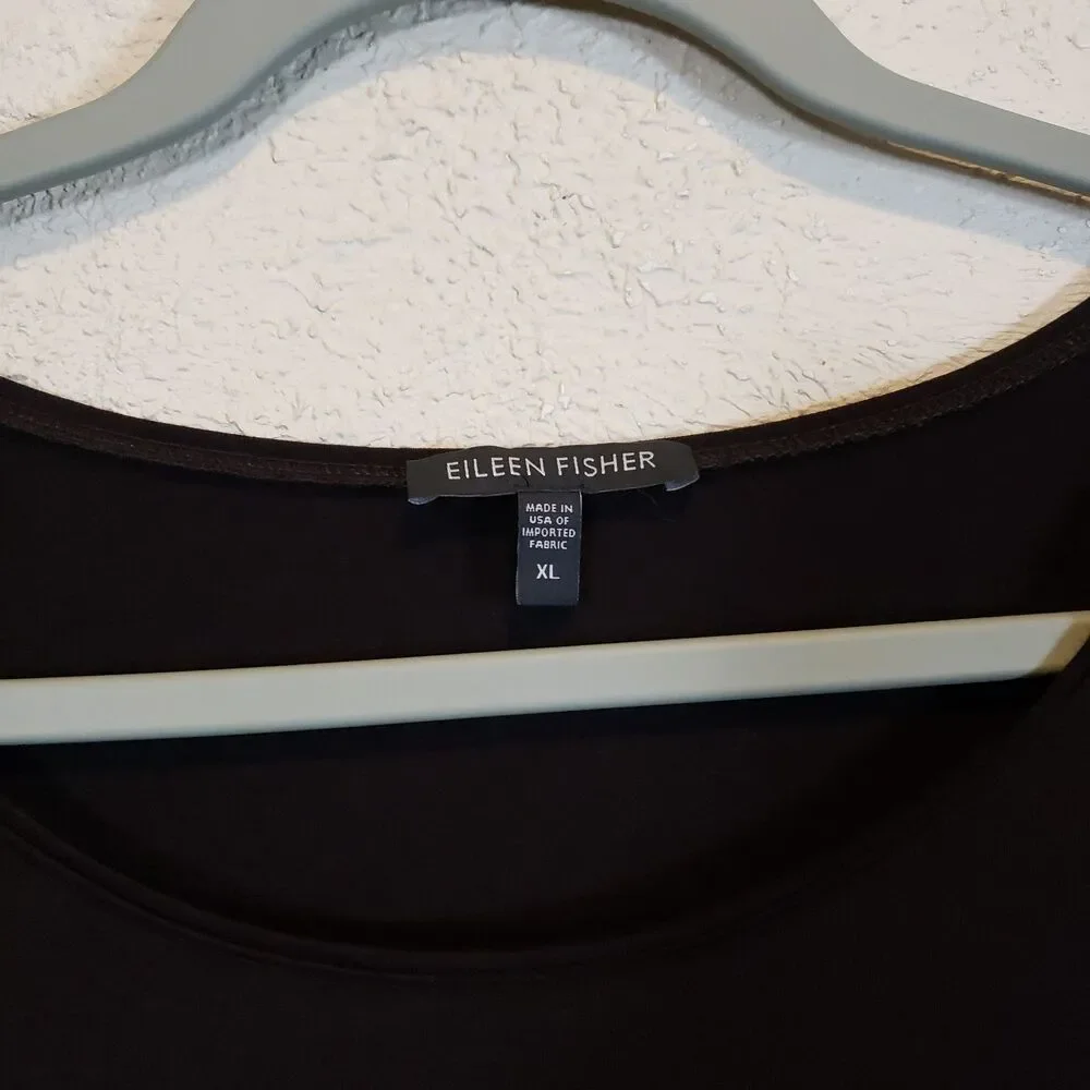 Eileen Fisher Long Sleeve T Shirt Women's XL Black Pullover Crew Neck Top
